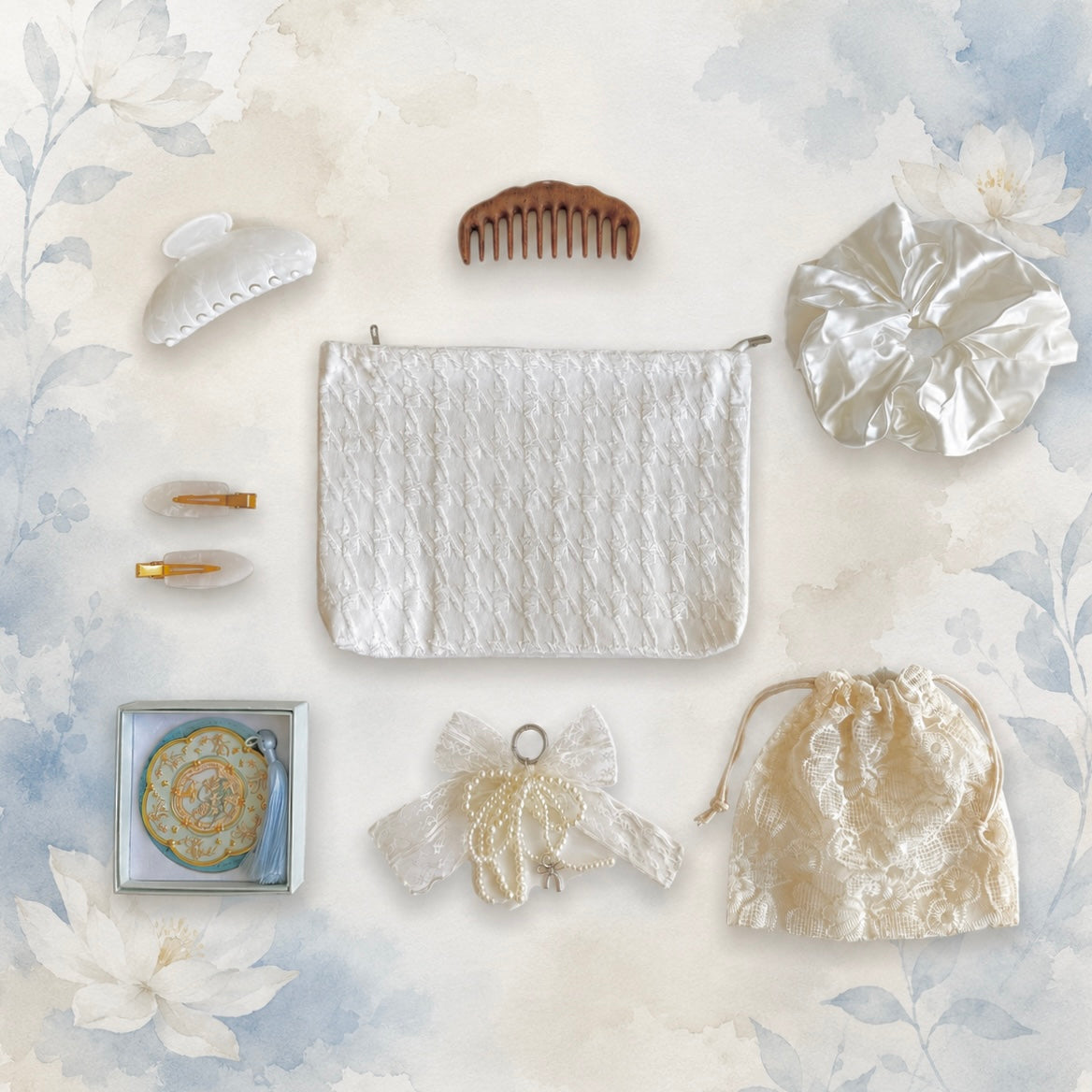 Ivory Heirloom| Hair Accessories & Cosmetic Pouch Gift Set