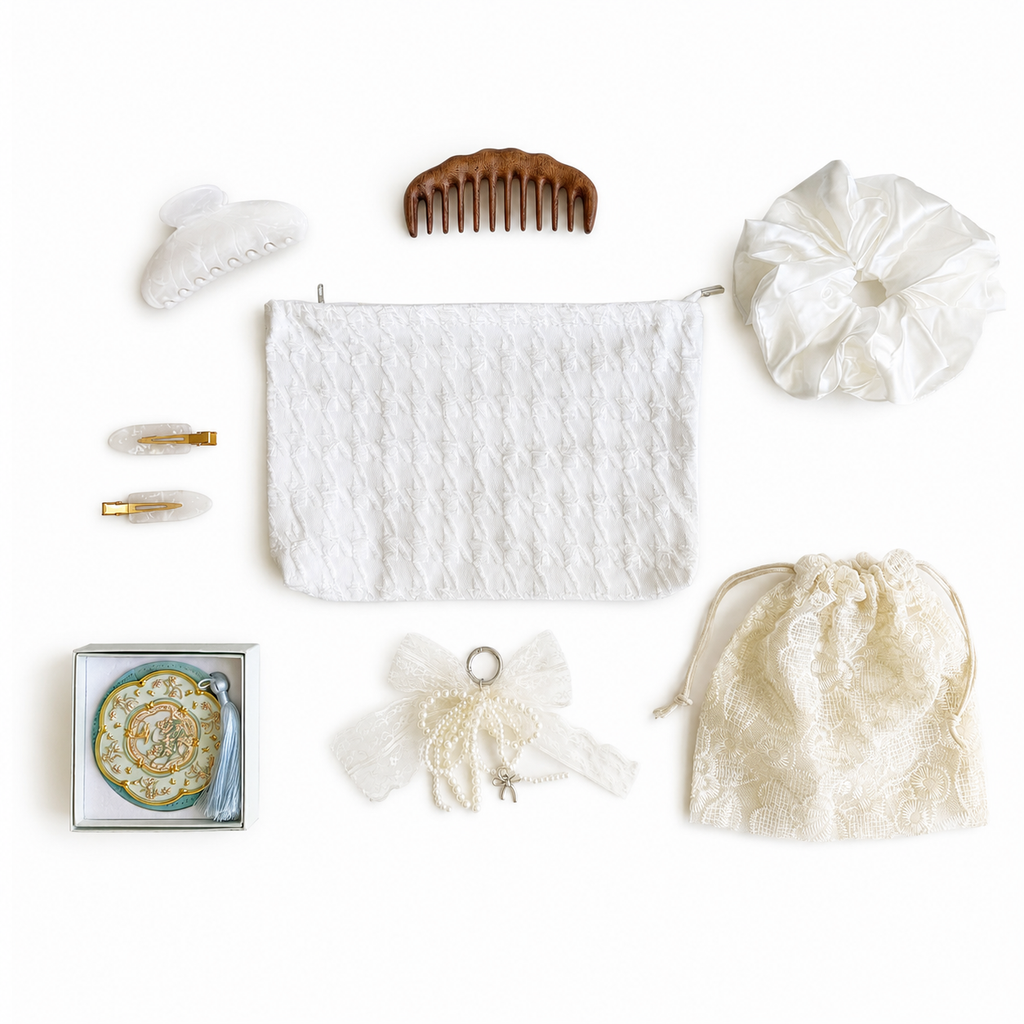 Ivory Heirloom| Hair Accessories & Cosmetic Pouch Gift Set