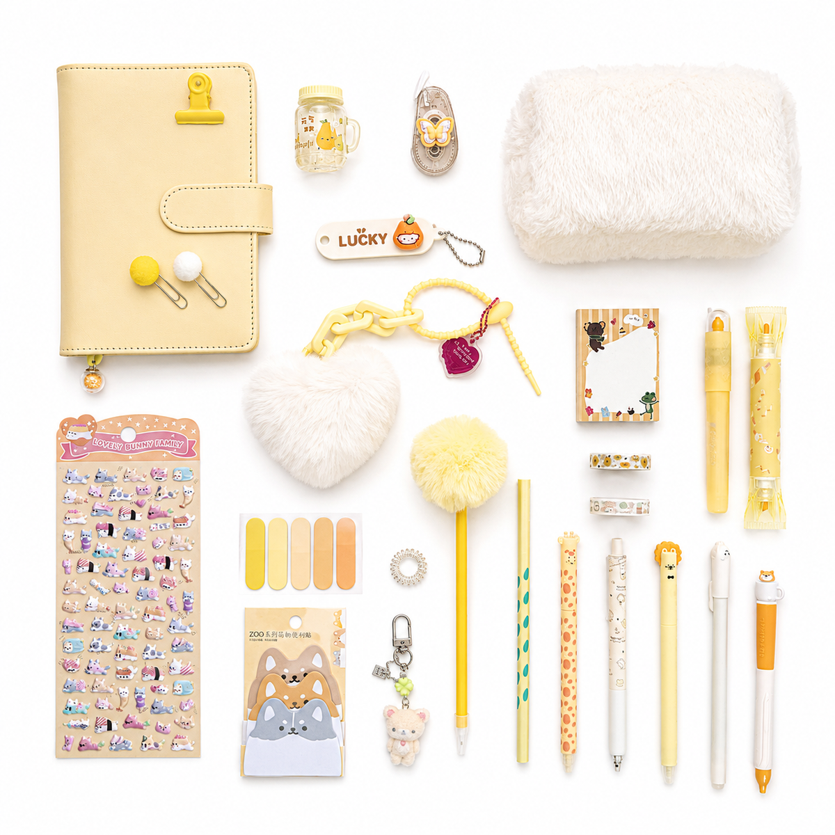 Huge Pastel Dreams Planner Gift Set, A5 Notebook & Stationery Kit, Yellow