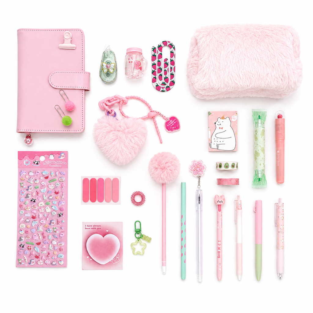 Huge Pastel Dreams Planner Gift Set, A5 Notebook & Stationery Kit, Pink